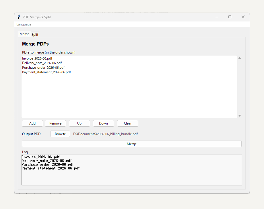 Merge tab: reorder PDFs and combine them into one file